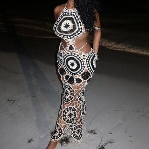 Black and White Crochet Maxi Dress